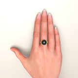 Black Agate and Diamond Amulet Ring, 18K Gold