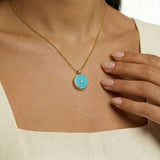 Turquoise and Diamond in 18K Gold or Silver Pendant on model