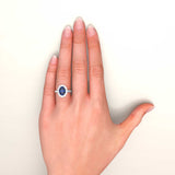 Kate Middleton's Oval Sapphire princess and Diamond Halo Ring, 950 Platinum on hand