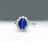 Oval Sapphire and Diamond Halo Ring, 950 Platinum