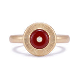 Carnelian & Diamond Talisman Ring, Textured 18K Yellow Gold