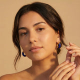 Lapis Lazuli Small Hoop 18K Gold Earrings on model