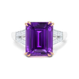 Amethyst and diamond baguette claw set ring, 18K white gold