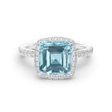 Aquamarine & Diamond Claw Set Halo Ring