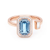 Aquamarine and Diamond Baguette Open Ring, 18K Rose Gold