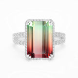 Bicolour Watermelon Tourmaline and Diamond Cocktail Ring, White Gold