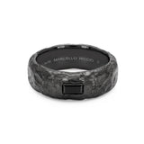 Baguette Black Tourmaline Solitaire Ring in Textured 18K Gold Black PVD