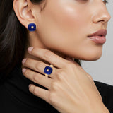 Cabochon Lapis Lazuli & Diamond Bezel Set Ring, 18K Yellow Gold