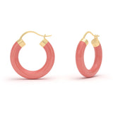 Coral Hoop Earrings, 18K Yellow Gold