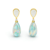 Mother of Pearl, Crystal Opal, Diamond Teardrop Earrings, 18K Gold