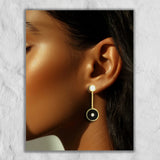 black agate onyx drop chain earrings in gold