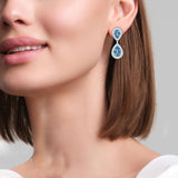 Pear Aquamarine & Diamond Drop Platinum Earrings on model