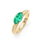 East West Marquise Emerald Claw Set Solitaire Textured Ring, 18K Yellow Gold