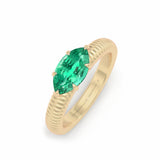 East West Marquise Emerald Claw Set Solitaire Ring, 18K Yellow Gold