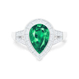 Pear Emerald & Diamond Baguette Engagement 950 Platinum Ring