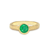Round Emerald Bezel Set Solitaire, 18K Raw Gold Ring
