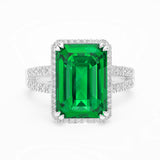 Octagon Emerald and Diamond Engagement Ring, 18K White Gold