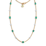 Emerald & Diamond Long Necklace, 18K Gold