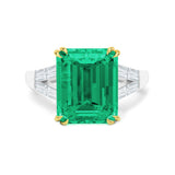 Octagon Emerald and Diamond Baguette Engagement Ring, White Gold