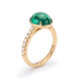 Cabochon Emerald and Diamond Ring, 18K Yellow Gold