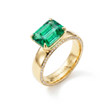 Octagon Emerald and Diamond Solitaire Ring, 18k Gold