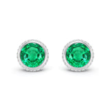 Round emerald and Diamond stud earrings, 18k White Gold