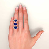 Heart Blue Sapphire & Diamonds Halo Ring, 18K White Gold on hand