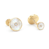 Mother of Pearl and Diamonds Round Cufflinks, 18K Yellow Gold