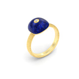 Cabochon Lapis Lazuli & Diamond Bezel Set Ring, 18K Yellow Gold