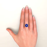Lapis Lazuli and Diamond Round Bezel Ring, 18K Gold