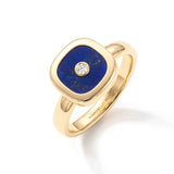 Lapis Lazuli & Diamond Cushion Ring, 18K Gold, 925 Silver 18K Gold Plated