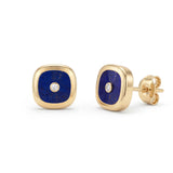 Lapis Lazuli & Diamonds Cushion Stud Earrings, 18K Gold