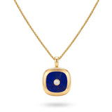 Handmade Natural Cushion Lapis Lazuli & Diamond 18K Gold Necklace