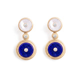 Lapis Lazuli, Mother of Pearl & Diamond Drop Earrings, Textured Gold