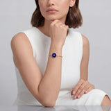 Lapis Lazuli and Diamond Round Bezel in 18K Gold or Silver Bracelet on model