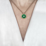 Malachite and Diamond Amulet Pendant, 18K Gold on model