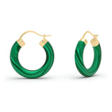 Malachite Hoop Earrings, 18K Yellow Gold
