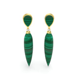 Malachite and Diamond Drop Spike Earrings, 18K Gold