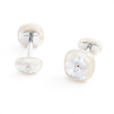 Cabochon Mother of Pearl and Diamonds Cufflinks, 18K White Gold