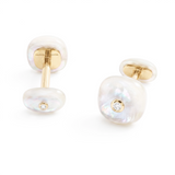 Cabochon Mother of Pearl and Diamonds Cufflinks, 18K White Gold
