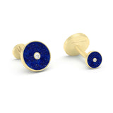 Lapis Lazuli and Diamonds Round Cufflinks, 18K Yellow Gold