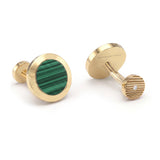 Malachite and Diamonds Round Cufflinks, 18K Yellow Gold