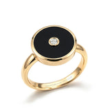 Black Agate and Diamond Amulet Ring, 18K Gold