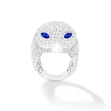Diamonds & Blue Sapphire, Snowy Owl Ring, 950 Platinum