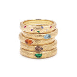 Stacked multi coloured Gemstones Ring in Textured 18ct Gold