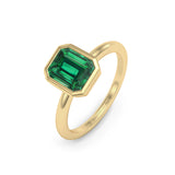 Emerald Bezel Set engagement single band Ring, 18K Yellow Gold