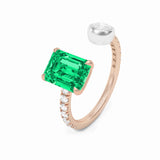 Emerald & Diamond Open Ring, 18K Rose Gold