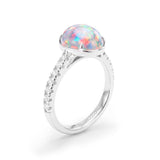 Cabochon Crystal Opal and Diamond Ring, 18K White Gold