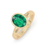 Oval Emerald Bezel Set Solitaire Ring, 18ct Yellow Gold