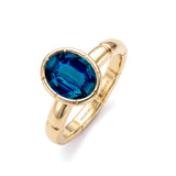 Oval Teal Sapphire Solitaire Ring, 18ct Yellow Gold
